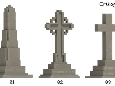 Voxel Tombstone Collection Low-poly 3D model