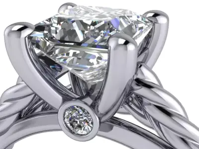 PrincessCut Solitaire Bridal Wedding Band Set Antique Classic  3D print model