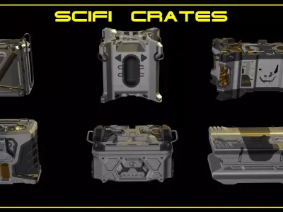 6 SciFi Crates 3D model
