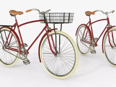 Red Vintage City Bicycle with Front Basket 3D model
