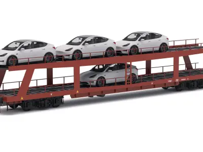 Autorack Car Transporter and Tesla Y 3D model