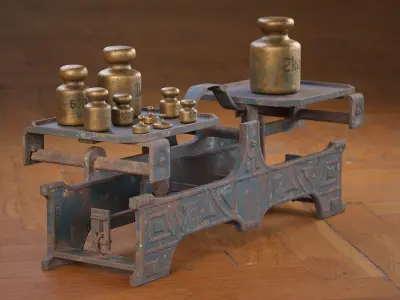 Rigged Balance Scale and Weights PBR Low-poly 3D model