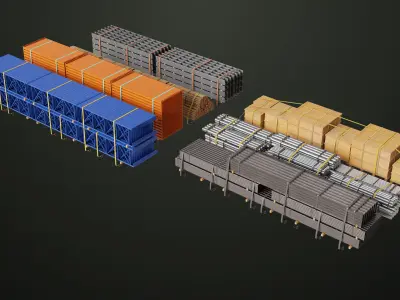 Flatbed Trailer with 7 Loads Single Mat All PBR Unity UE Low-poly 3D model
