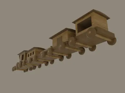 Wooden Toy Train 3D model 2