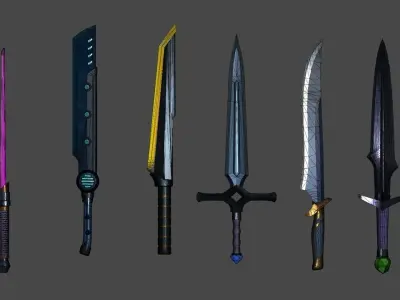 Cartoon Medieval Swords and Futuristic Laser Weapons Low-poly 3D model