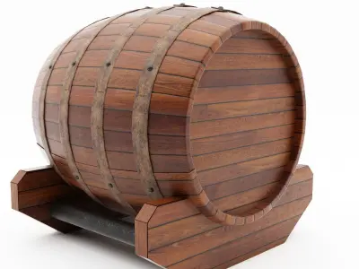 PBR Low Poly Barrel wooden wine Free 3D model