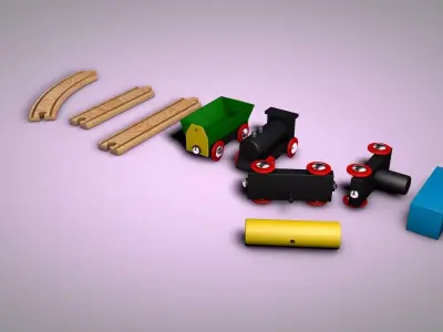 Wooden Toy Trains Set 3D model