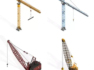 4 Construction Tower Cranes Pack Low-poly 3D model