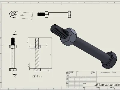 Bolt and Nut  M6 thread  Suitable for 3D Printing 3D print model