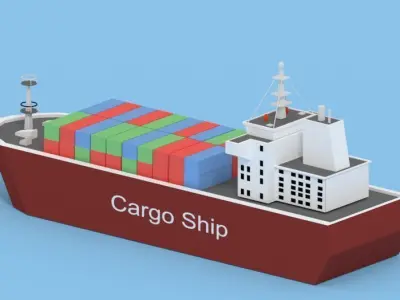 Low Poly Cargo ship Game Ready  Low-poly 3D model