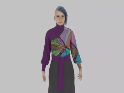  woman in asian clothes Low-poly 3D model