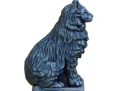 Furred cat Porcelain statues Low-poly 3D model