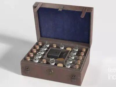 Old Apothecary Case with Bottles 3D Model Pack