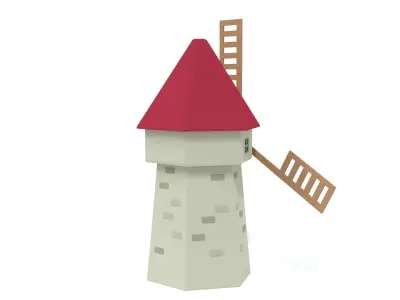 Low Poly Cartoon Windmill Low-poly 3D model
