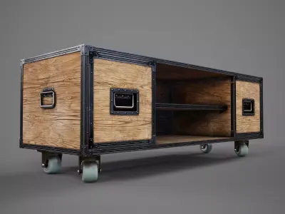 Sideboard PBR Game Ready industrial style tv stand on wheels Low-poly 3D model
