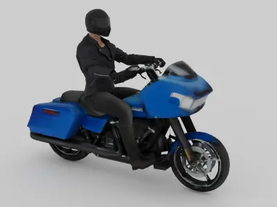 Harleydavidson Road Glide 2024 And Biker Ride Pose Free 3D model