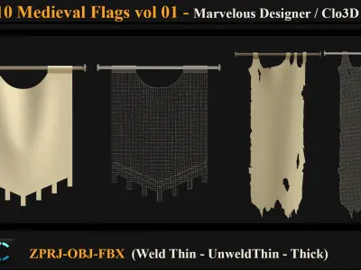 10 Medieval Flags  3D model