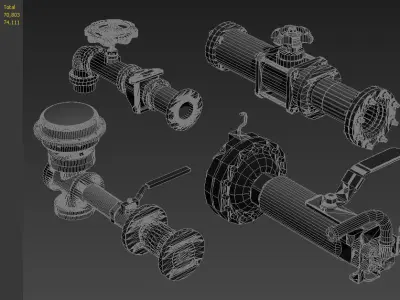 pipe pipes industrial low poly pipeline valve game 3D model Polygon mesh