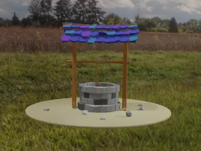 Well lowpoly low-poly 3d model water in field Low-poly 3D model