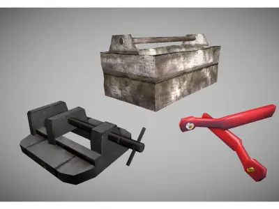 low poly garage objects collection Low-poly 3D model