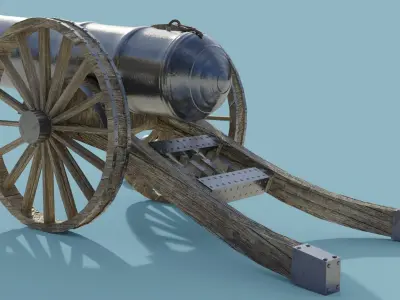 Cannon with balls Low-poly 3D model