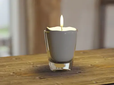 Candle on wooden table Free low-poly 3D model