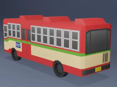 Red Thai bus Low poly v01 Low-poly 3D model
