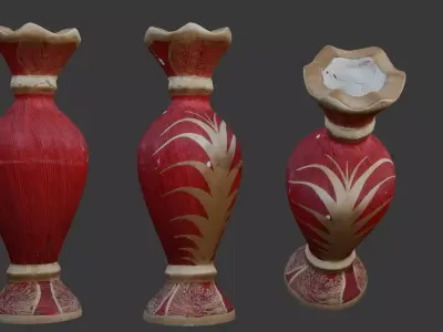 Antique Hand-Painted Red Ceramic Vase 3D Scan Low-poly 3D model