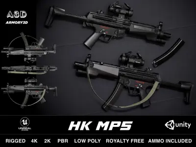 Game Ready SWAT Weapons Pack PBR Rigged AAA Low-poly 3D model