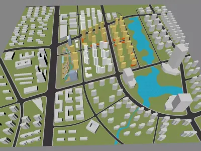 Urban highrise building ancillary building commercial building 3D model