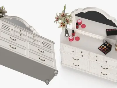  Elegant White Vanity Dresser with Makeup and Perfume 
