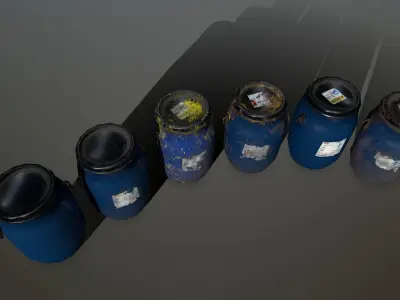 Barrel five jars Low-poly 3D model