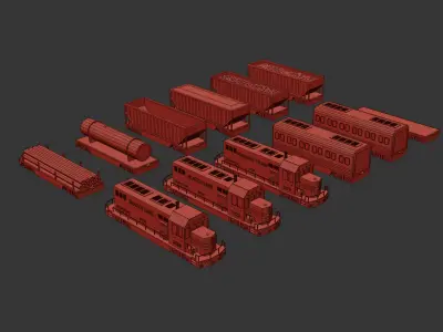 Cartoon Train Package  Low-poly 3D model