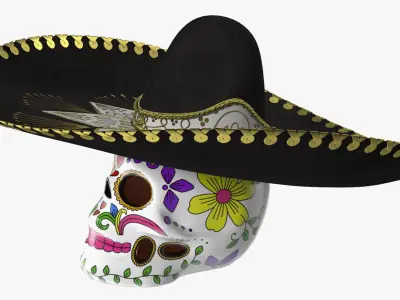 Mariachi Skull with Sombrero 3D model