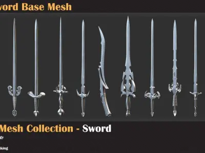 50 Sword Base Mesh - VOL 05 - Game Ready Low-poly 3D model