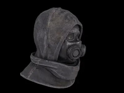 Postapocalypse gasmask with hood Low-poly 3D model