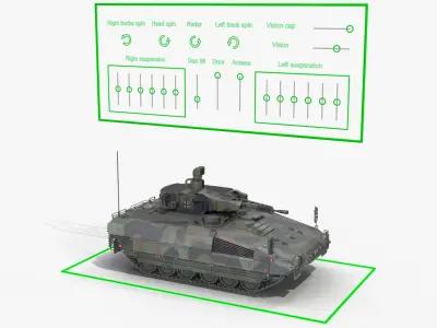 Puma German IFV Military Tank Green Rigged 3D model