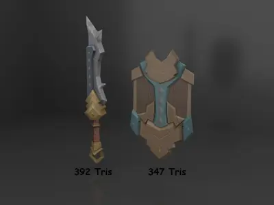 Hand Painted Low Poly Sword Shield Low-poly 3D model