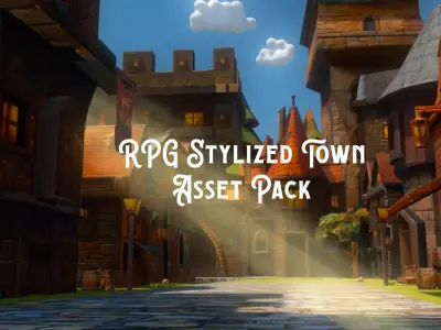 Stylized 49 Piece Rpg Town VR and Game Ready Asset Pack Low-poly 3D model
