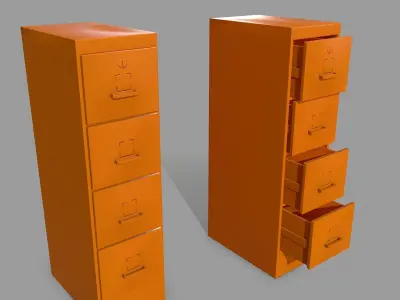 Cabinet tall orange shelf Low-poly 3D model
