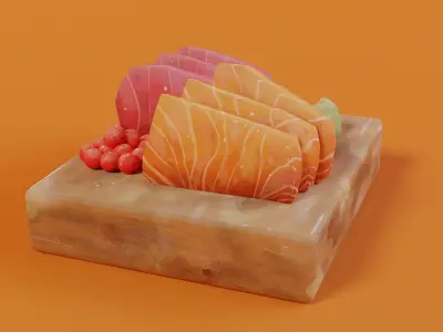 Hand-painted sashimi Low-poly 3D model
