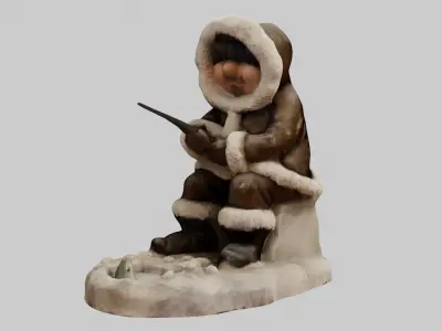 Ice Fishing Eskimo Figure Low-poly 3D model