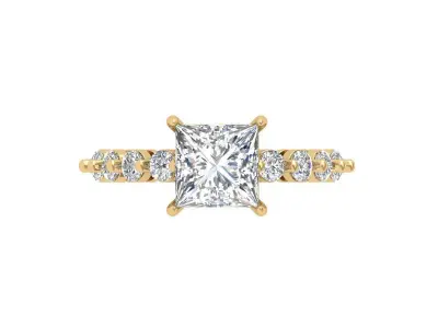 Solitaire Princess Ring 3D print model 2