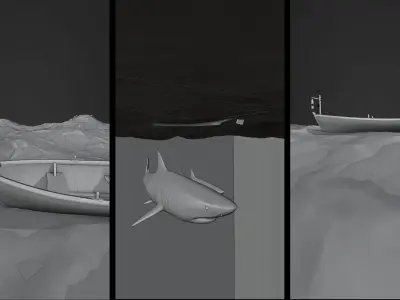 A boat in the middle of a storm in the ocean CGI 3D model