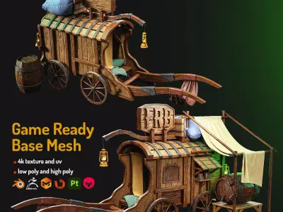 western wagon Free low-poly 3D model