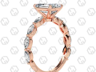 Ring 83 Emerald Shape marquise on shanks with Gems 3D print model