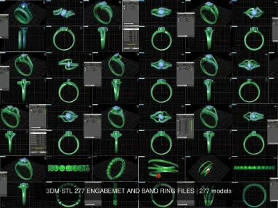3DM-STL 277 ENGAGEMENT AND BAND RING FILES 3D Model Pack