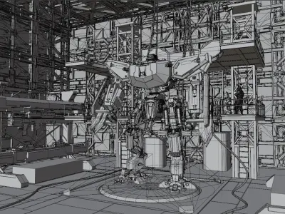 Sci Fi Mech Hangar Low-poly 3D model
