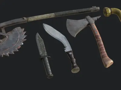 Melee Weapons Pack for Games Low-poly 3D model