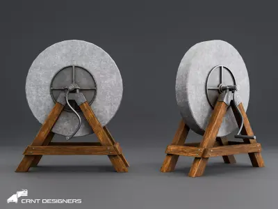 Medieval Grindstone - Vintage Grinding Wheel Low-poly 3D model